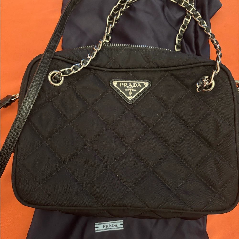 Prada Black Quilted Shoulder Bag with Chain Detail